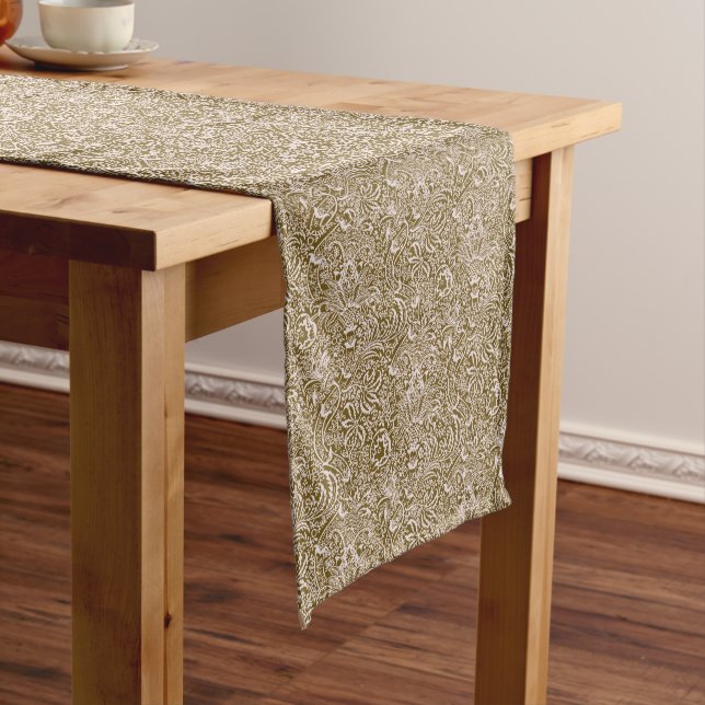 William Morris Indian, Taupe Tan and Beige  Short Table Runner (In Situ)