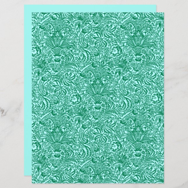 William Morris Indian, Turquoise and Light Aqua  (Front/Back)