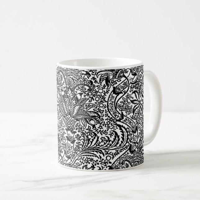 William Morris Indian, White and Black  Coffee Mug (Front Right)