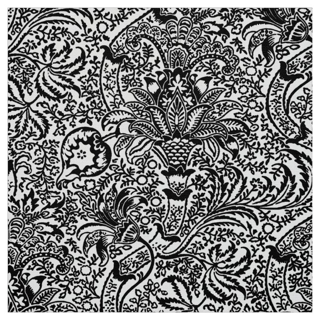 William Morris Indian, White and Black Fabric (Swatch)