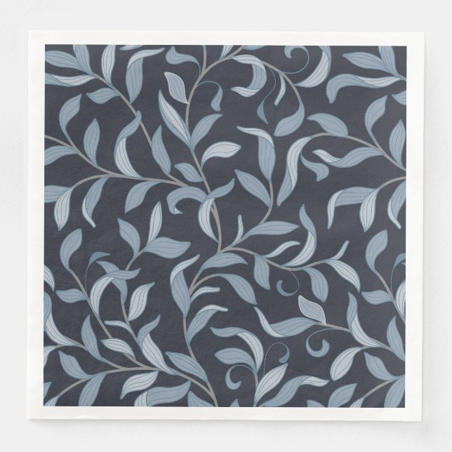 William Morris Inspired Blue Leaf Table Decor Napkin (Front)