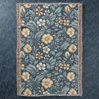 William Morris Inspired Botanical Style Pattern Throw Blanket