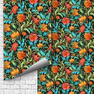 William Morris inspired colourful vibrant flowers Wallpaper