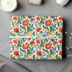 William Morris inspired colourful vibrant flowers Wrapping Paper