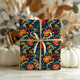 William Morris inspired colourful vibrant flowers Wrapping Paper