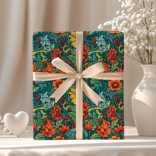 William Morris inspired colourful vibrant flowers Wrapping Paper