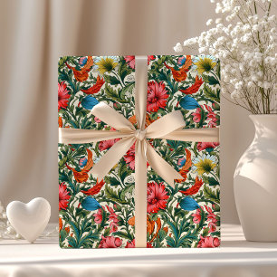 William Morris inspired colourful vibrant flowers Wrapping Paper
