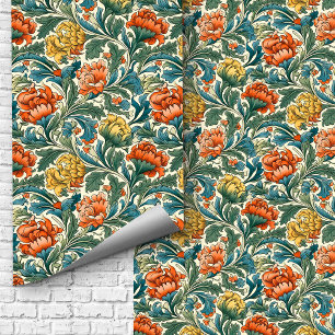 William Morris inspired copper pastel green blue Wallpaper