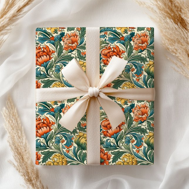 William Morris inspired copper pastel green yellow Wrapping Paper (William Morris inspired copper pastel green yellow Wrapping Paper)