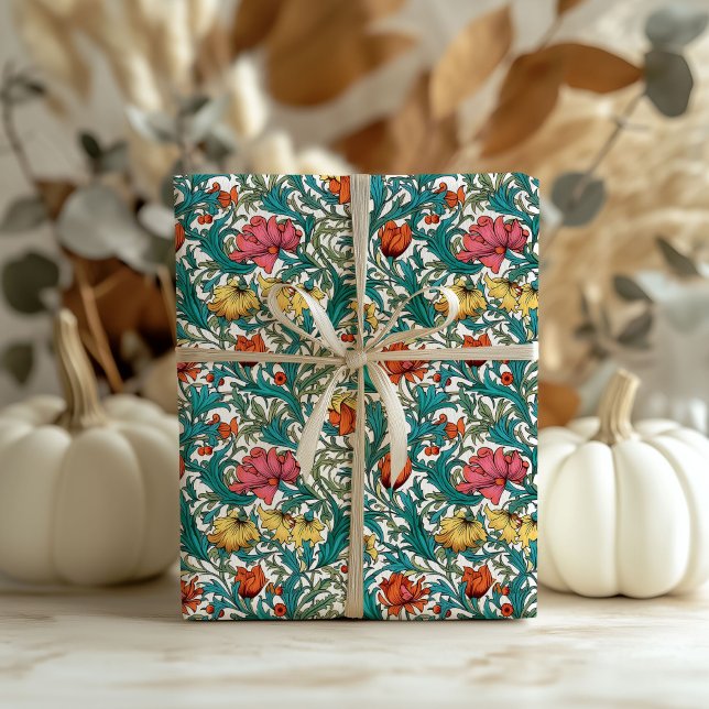 William Morris inspired copper pink yellow floral Wrapping Paper (William Morris inspired copper pink yellow floral Wrapping Paper)