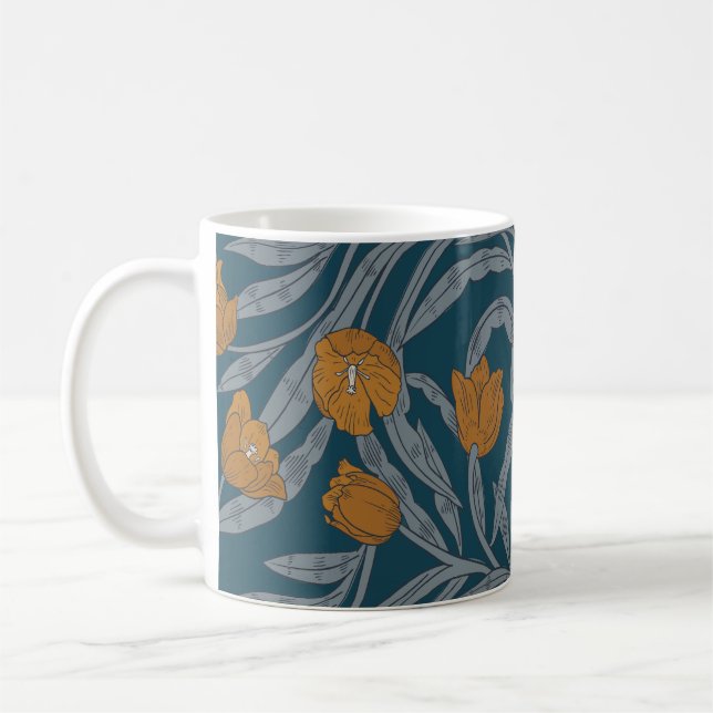 William Morris Inspired Dark Floral Pattern Coffee Mug (Left)