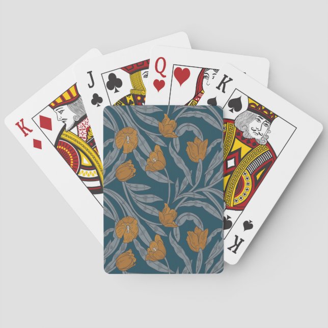 William Morris Inspired Dark Floral Pattern Playing Cards (Back)