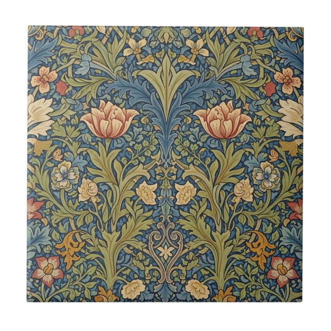 William Morris Inspired Floral Ceramic Tile (Front)