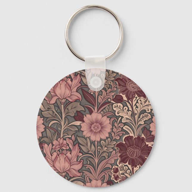 William Morris Inspired Floral Pattern Key Ring (Front)