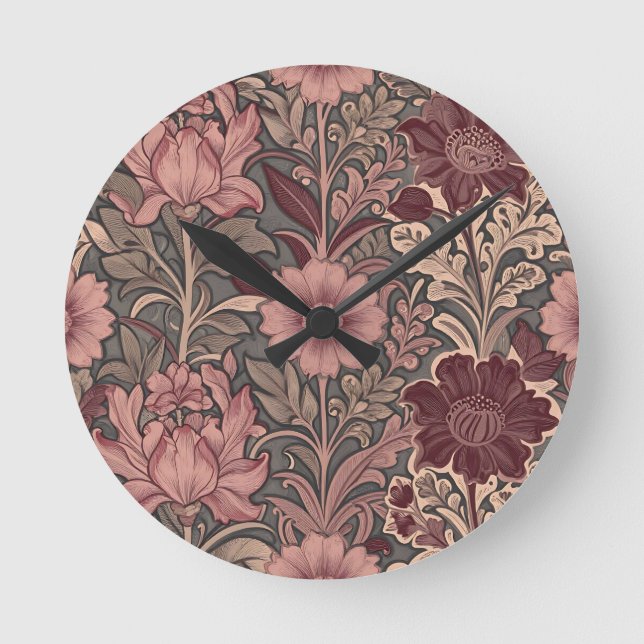 William Morris Inspired Floral Pattern Round Clock (Front)