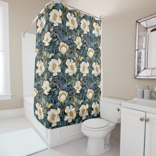 William Morris Inspired Floral Shower Curtain  (In Situ)