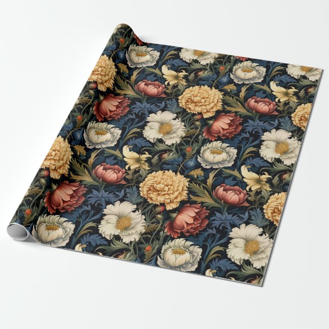 William Morris Inspired Floral Wrapping Paper (Unrolled)