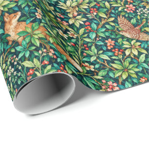 William Morris Inspired Fox and Pheasant Wrapping Paper