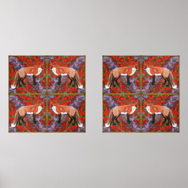 William Morris Inspired Fox with poppies bluebell  (Front)