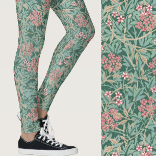 William Morris Inspired Green Floral Patterned Leggings