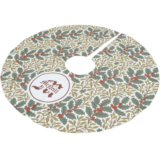 William Morris Inspired Holly & Mistletoe Brushed Polyester Tree Skirt (Angled)