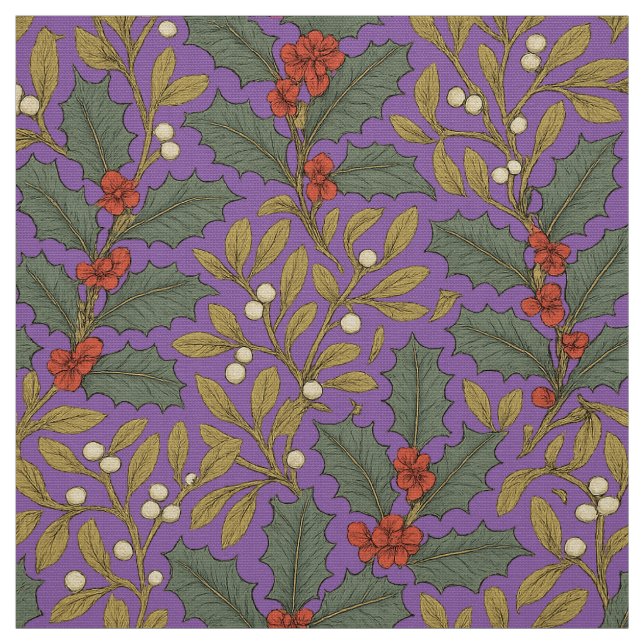 William Morris Inspired Holly & Mistletoe Fabric (Swatch)