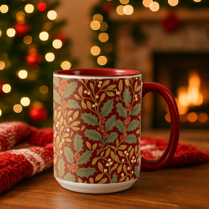 William Morris Inspired Holly & Mistletoe Mug