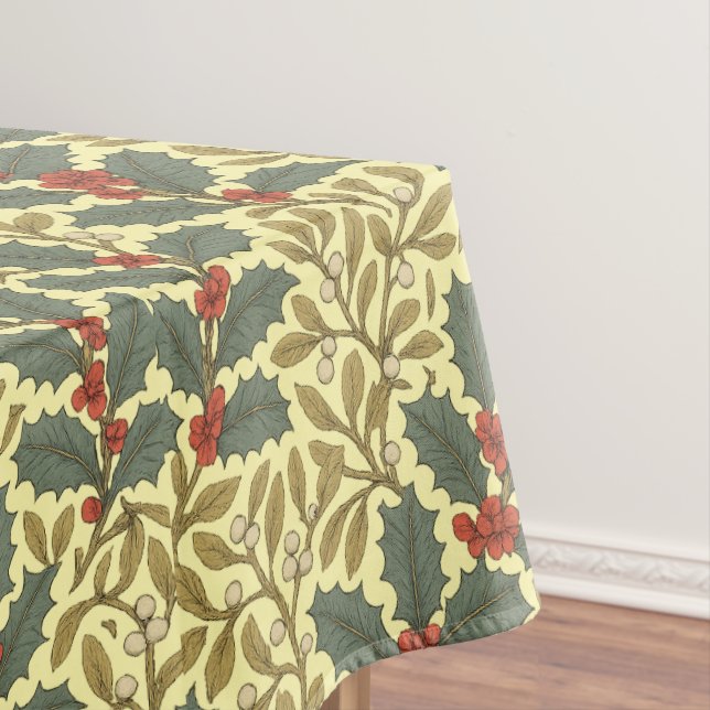 William Morris Inspired Holly & Mistletoe Tablecloth (In Situ)