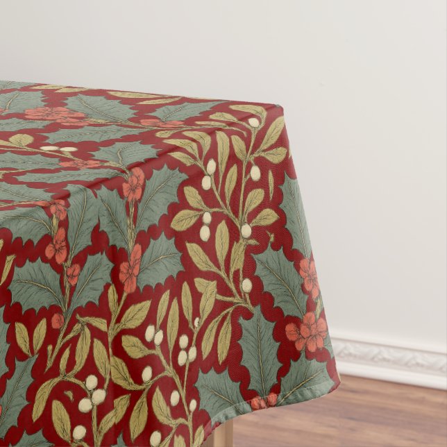 William Morris Inspired Holly & Mistletoe Tablecloth (In Situ)