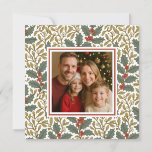 William Morris Inspired Holly Square Photo Holiday Card