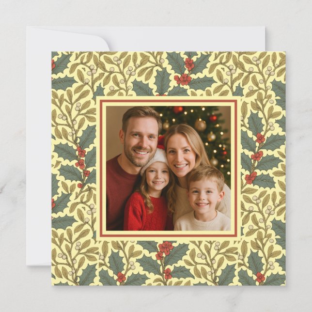 William Morris Inspired Holly Square Photo Holiday Card (Front)