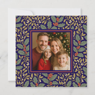 William Morris Inspired Holly Square Photo Holiday Card