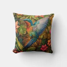 William Morris Inspired Hummingbird Throw Pillow