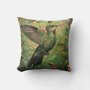 William Morris Inspired Hummingbird Throw Pillow