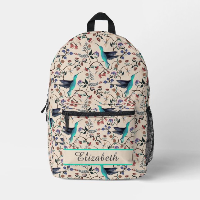 William Morris Inspired Hummingbirds Botanical  Printed Backpack (Front)
