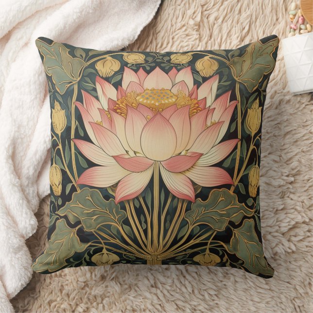 William Morris Inspired Lotus Flower Throw Pillow (Blanket)