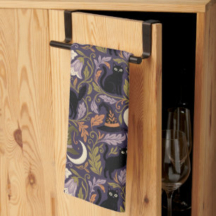 William Morris Inspired Midnight Cat Coven Tea Towel