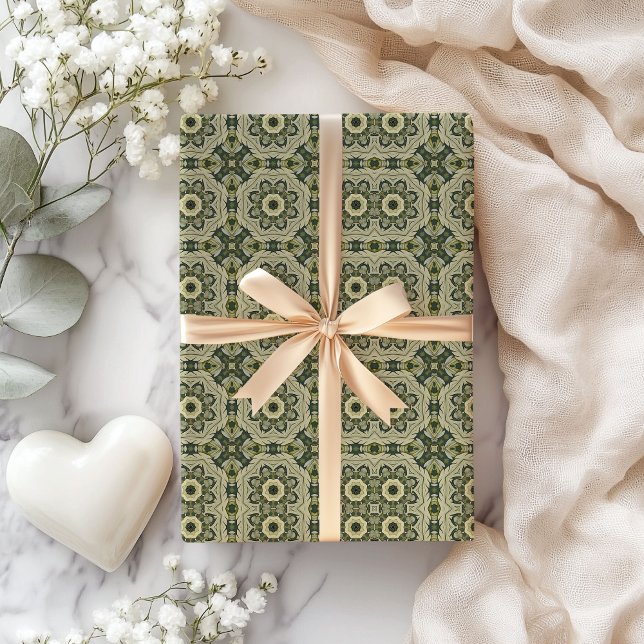 William Morris inspired pastel green geometric Wrapping Paper (William Morris inspired pastel green geometric Wrapping Paper)