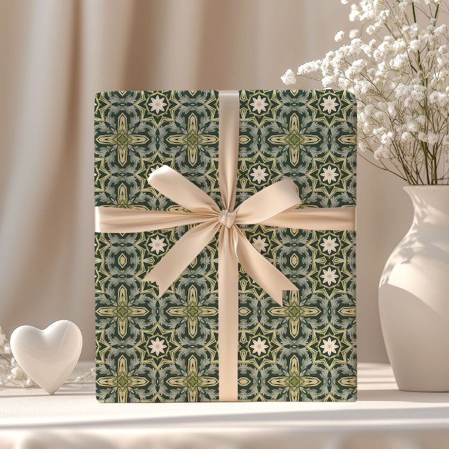 William Morris inspired pastel green geometric Wrapping Paper (William Morris inspired pastel green geometric Wrapping Paper)