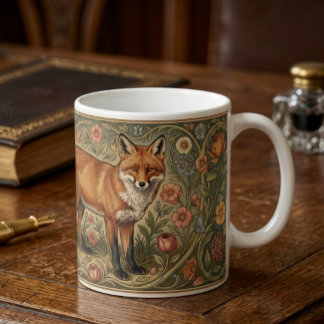William Morris Inspired Pattern Fox in Flowers Coffee Mug