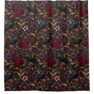William Morris Inspired Pattern Gothic Crows Shower Curtain