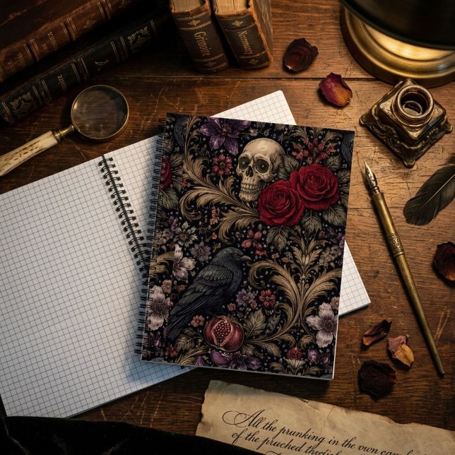 William Morris Inspired Pattern Gothic Skulls Notebook (William Morris Inspired Pattern Gothic Skulls Notebook by Ricaso.  Goth dark and moody artwork)