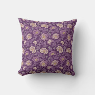 William Morris Inspired Purple Floral Pattern Cushion