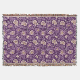 William Morris Inspired Purple Floral Pattern Throw Blanket