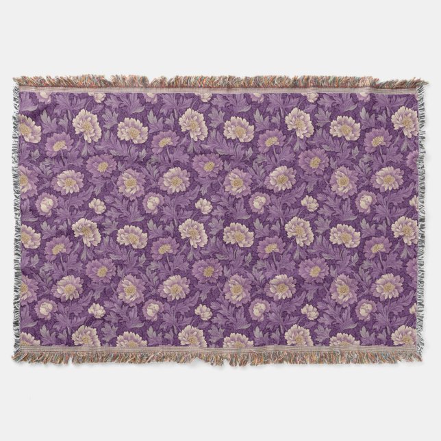 William Morris Inspired Purple Floral Pattern  Throw Blanket (Front)
