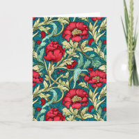 William Morris Inspired Red Flowers Pattern
