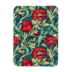 William Morris Inspired Red Flowers Pattern Magnet