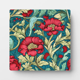 William Morris Inspired Red Flowers Pattern Plaque