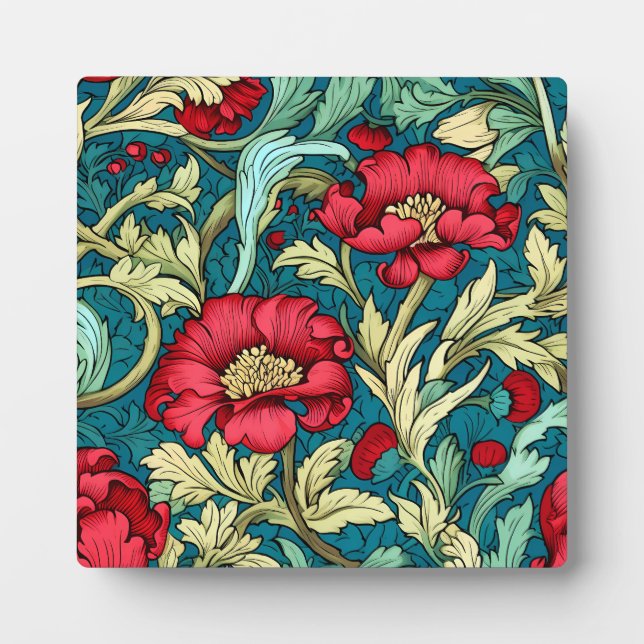 William Morris Inspired Red Flowers Pattern Plaque (Front)