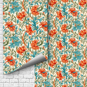 William Morris inspired terracotta pastel blue Wallpaper